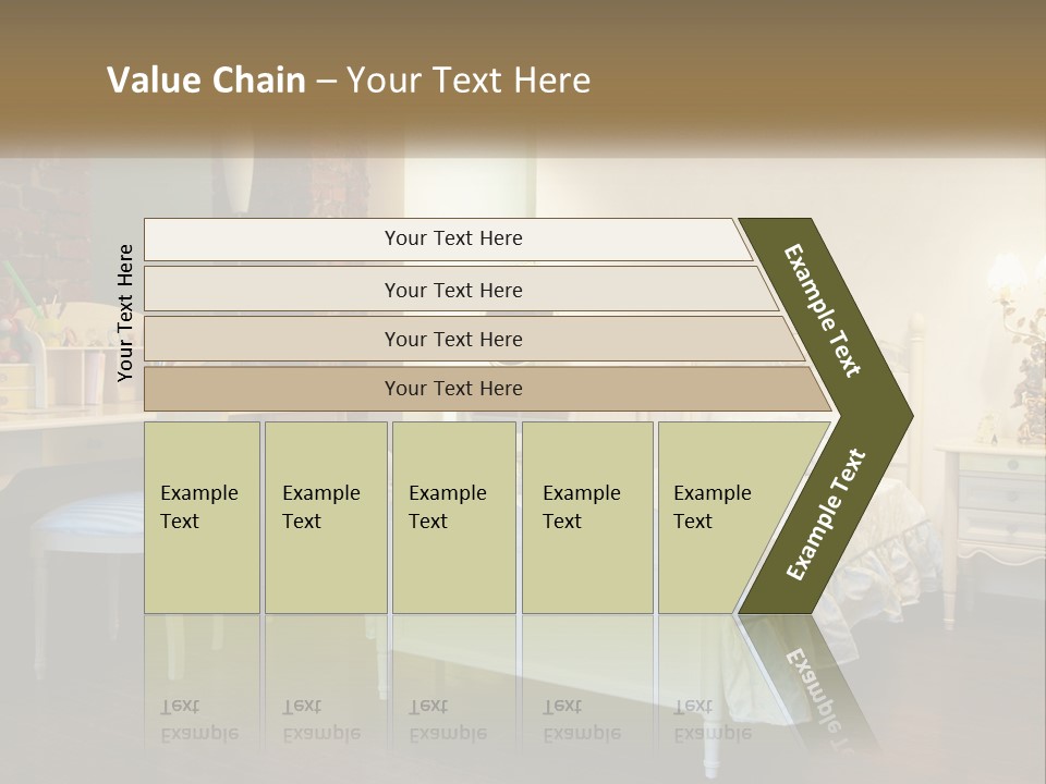A Bedroom With A Bed, Desk, And Chairs PowerPoint Template