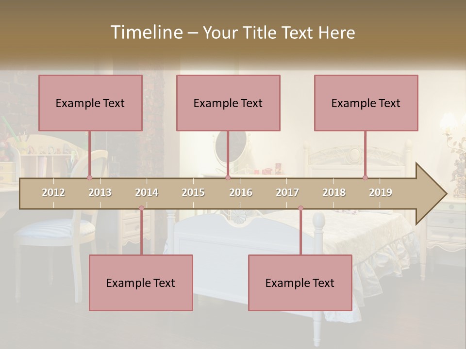 A Bedroom With A Bed, Desk, And Chairs PowerPoint Template