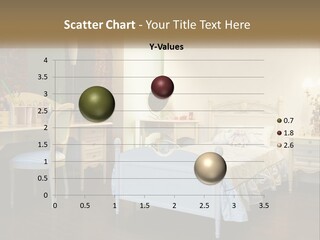 A Bedroom With A Bed, Desk, And Chairs PowerPoint Template
