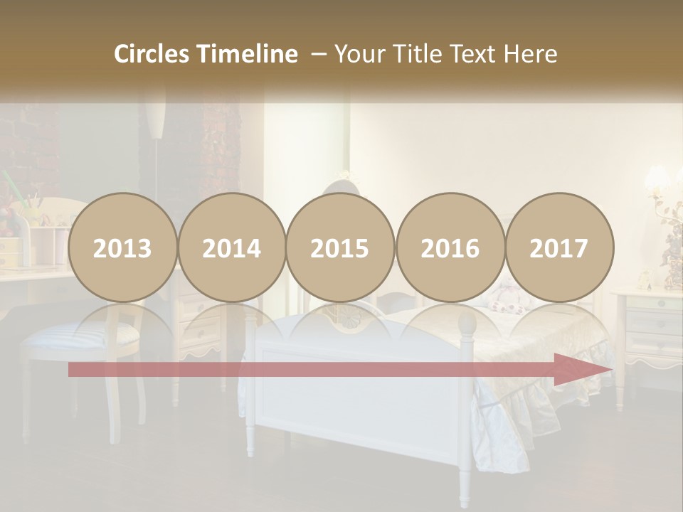 A Bedroom With A Bed, Desk, And Chairs PowerPoint Template