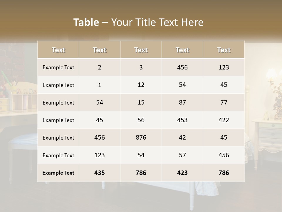 A Bedroom With A Bed, Desk, And Chairs PowerPoint Template