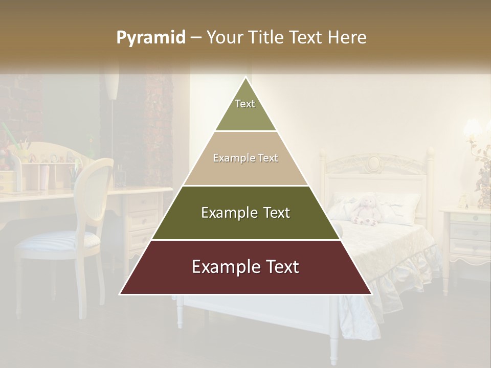 A Bedroom With A Bed, Desk, And Chairs PowerPoint Template