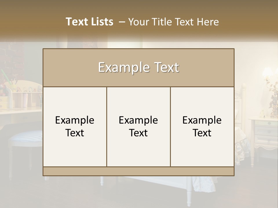 A Bedroom With A Bed, Desk, And Chairs PowerPoint Template