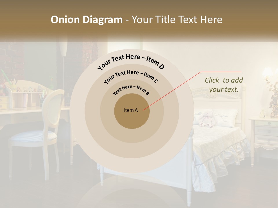 A Bedroom With A Bed, Desk, And Chairs PowerPoint Template