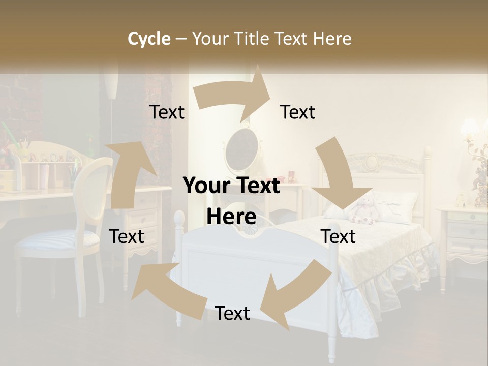 A Bedroom With A Bed, Desk, And Chairs PowerPoint Template