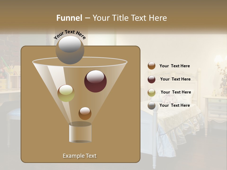 A Bedroom With A Bed, Desk, And Chairs PowerPoint Template