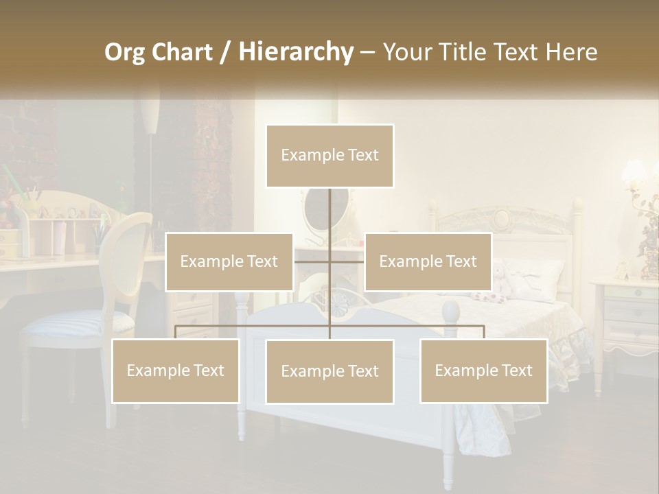 A Bedroom With A Bed, Desk, And Chairs PowerPoint Template