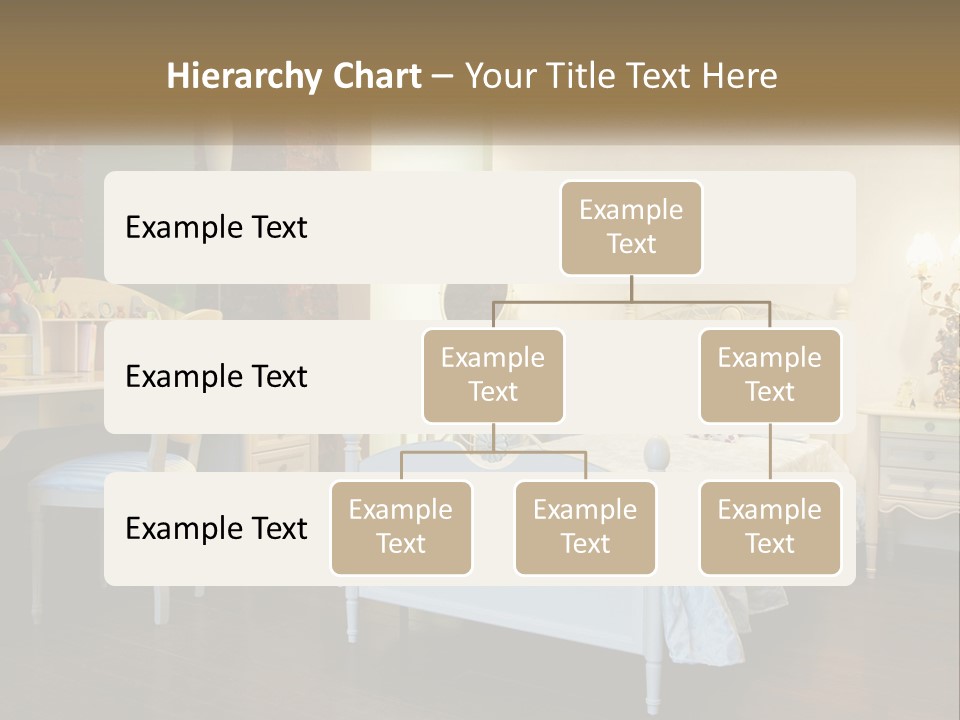 A Bedroom With A Bed, Desk, And Chairs PowerPoint Template
