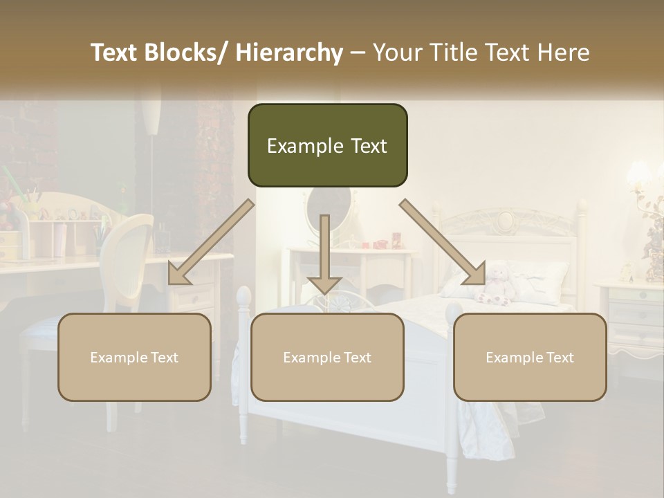 A Bedroom With A Bed, Desk, And Chairs PowerPoint Template