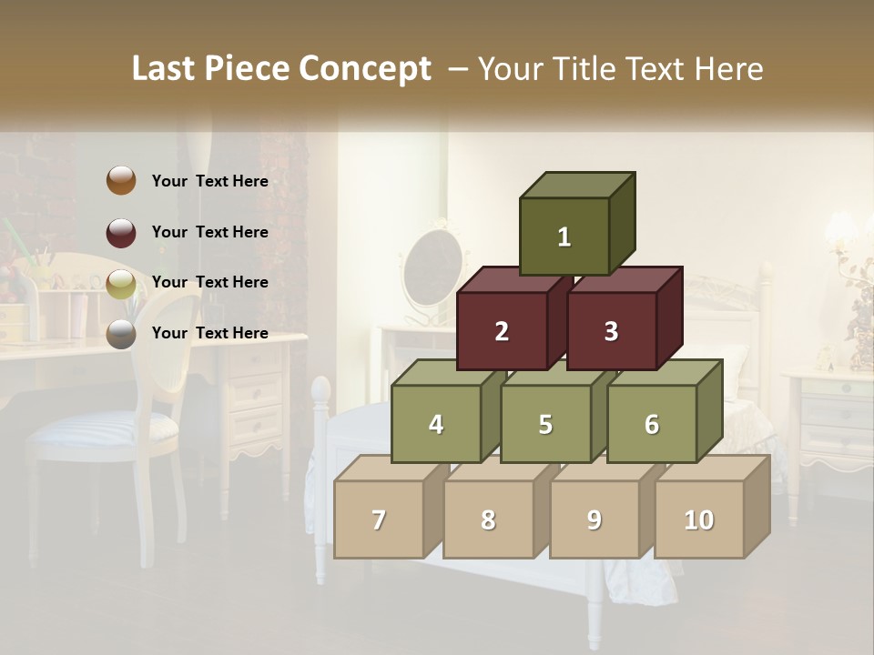 A Bedroom With A Bed, Desk, And Chairs PowerPoint Template