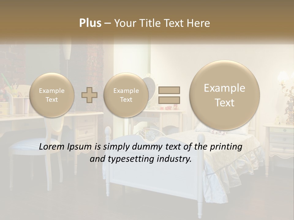 A Bedroom With A Bed, Desk, And Chairs PowerPoint Template