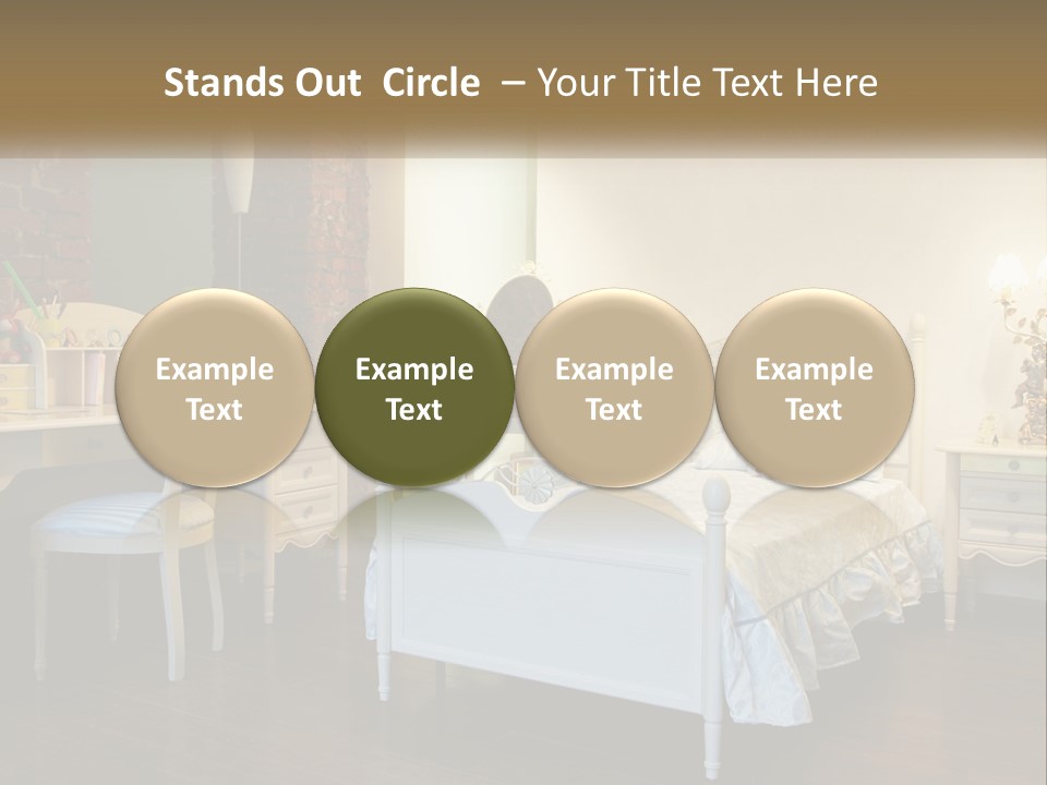 A Bedroom With A Bed, Desk, And Chairs PowerPoint Template