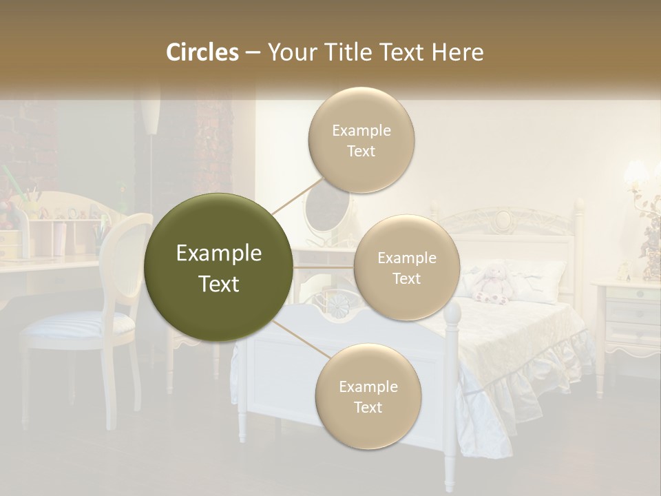 A Bedroom With A Bed, Desk, And Chairs PowerPoint Template