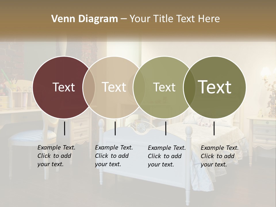 A Bedroom With A Bed, Desk, And Chairs PowerPoint Template