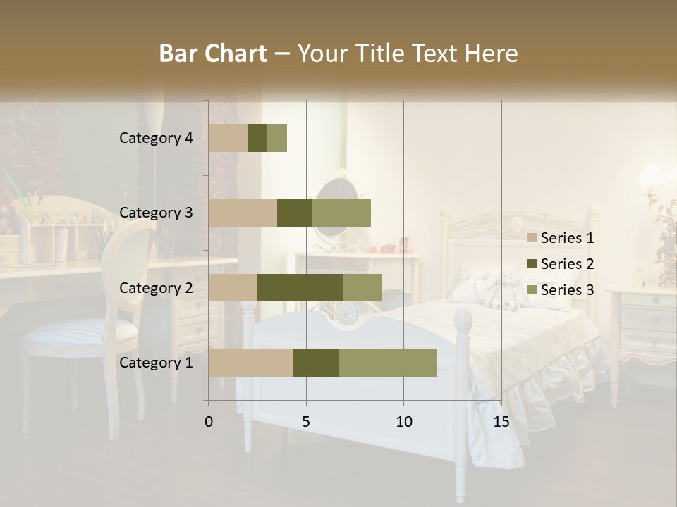 A Bedroom With A Bed, Desk, And Chairs PowerPoint Template