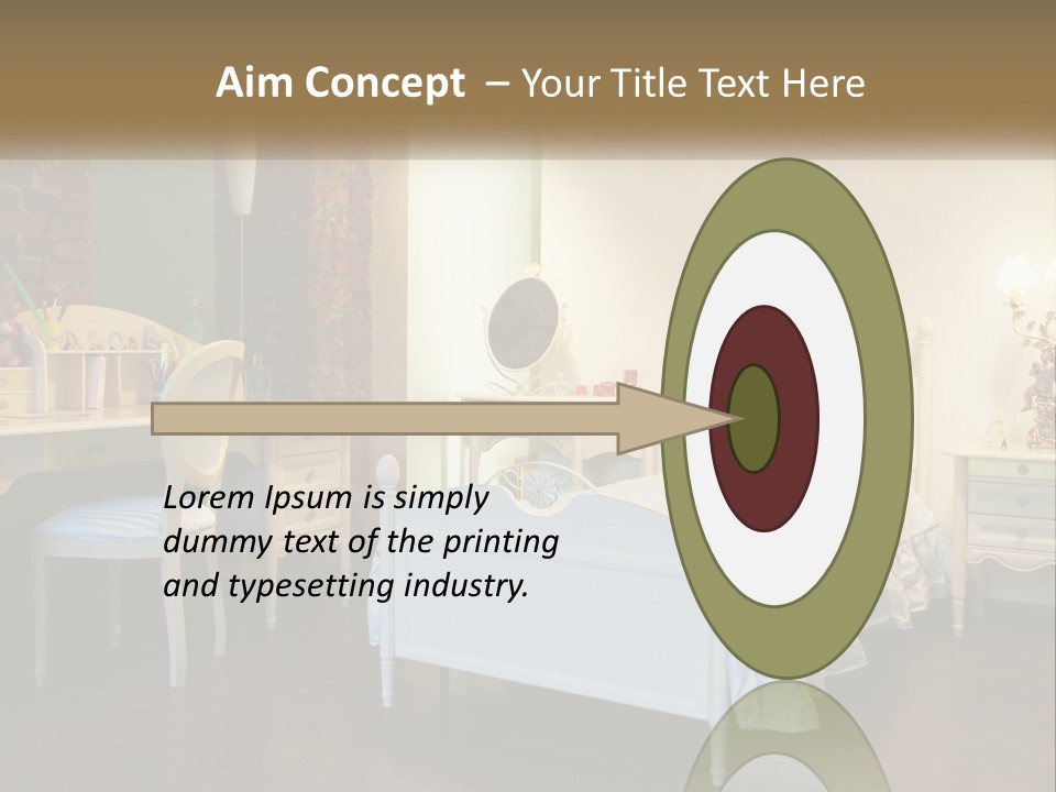 A Bedroom With A Bed, Desk, And Chairs PowerPoint Template