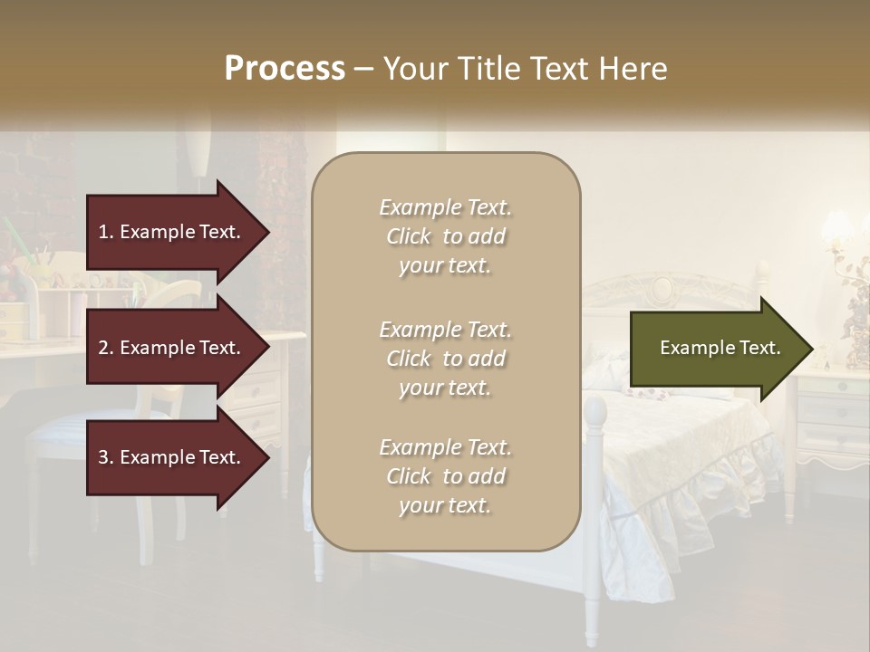 A Bedroom With A Bed, Desk, And Chairs PowerPoint Template