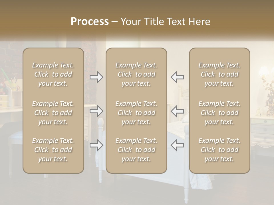 A Bedroom With A Bed, Desk, And Chairs PowerPoint Template