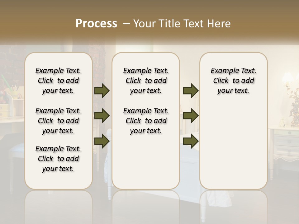 A Bedroom With A Bed, Desk, And Chairs PowerPoint Template