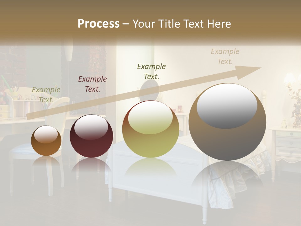 A Bedroom With A Bed, Desk, And Chairs PowerPoint Template