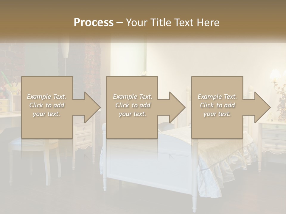 A Bedroom With A Bed, Desk, And Chairs PowerPoint Template