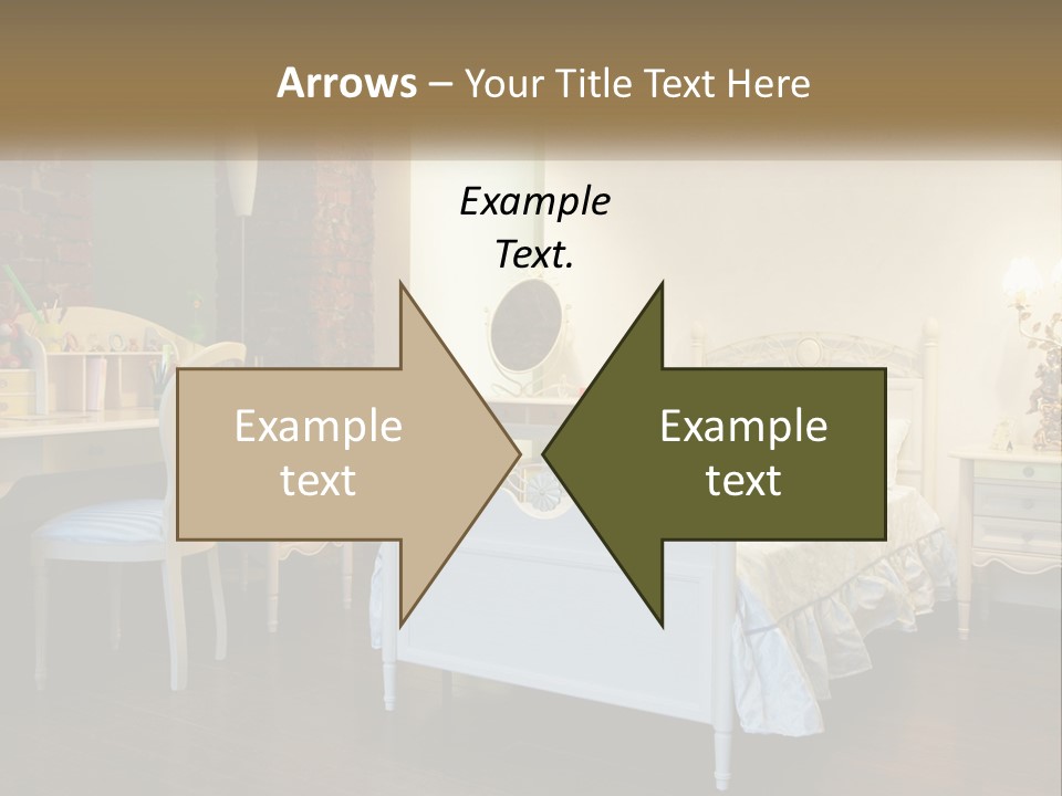 A Bedroom With A Bed, Desk, And Chairs PowerPoint Template