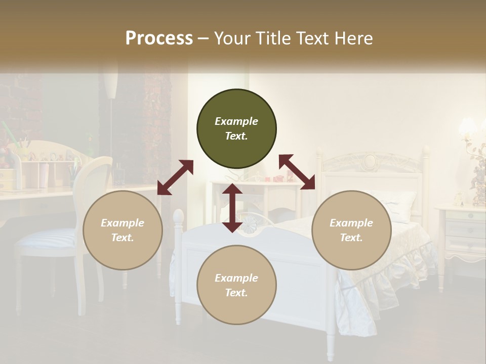 A Bedroom With A Bed, Desk, And Chairs PowerPoint Template
