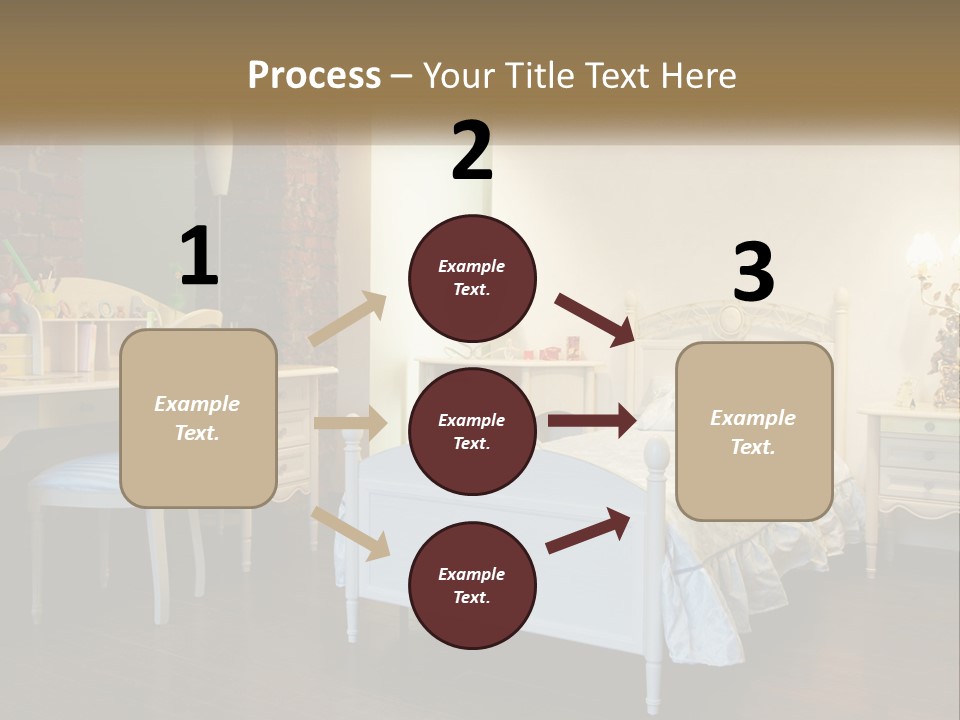 A Bedroom With A Bed, Desk, And Chairs PowerPoint Template