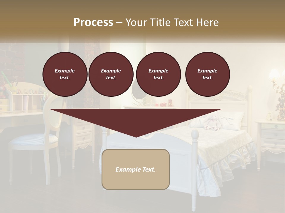 A Bedroom With A Bed, Desk, And Chairs PowerPoint Template