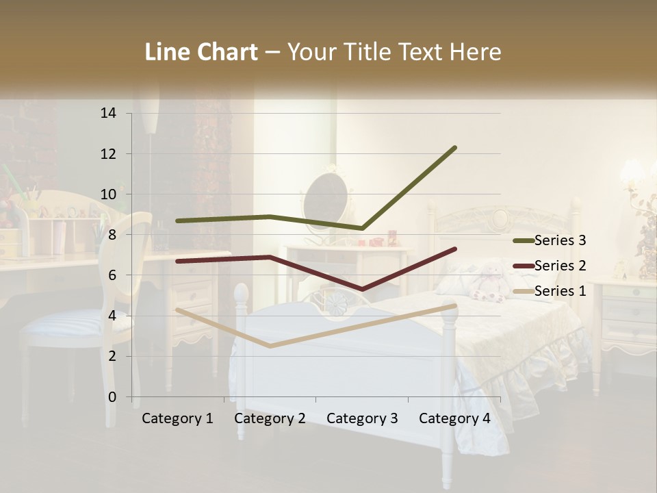 A Bedroom With A Bed, Desk, And Chairs PowerPoint Template