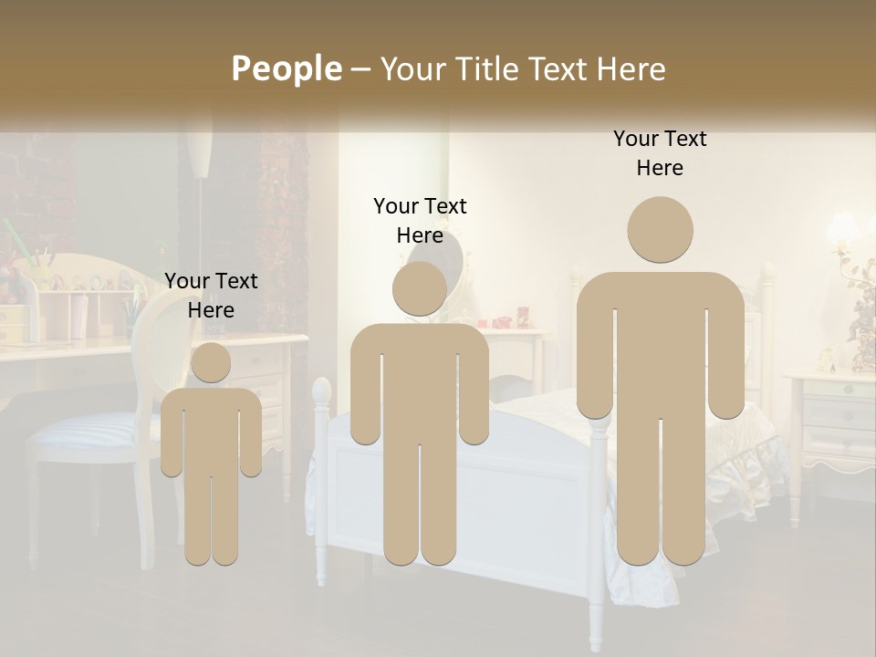 A Bedroom With A Bed, Desk, And Chairs PowerPoint Template