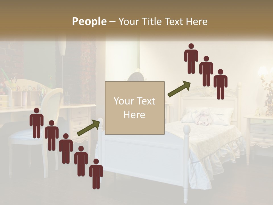 A Bedroom With A Bed, Desk, And Chairs PowerPoint Template