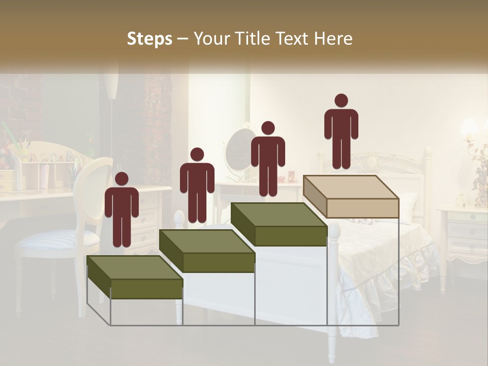 A Bedroom With A Bed, Desk, And Chairs PowerPoint Template