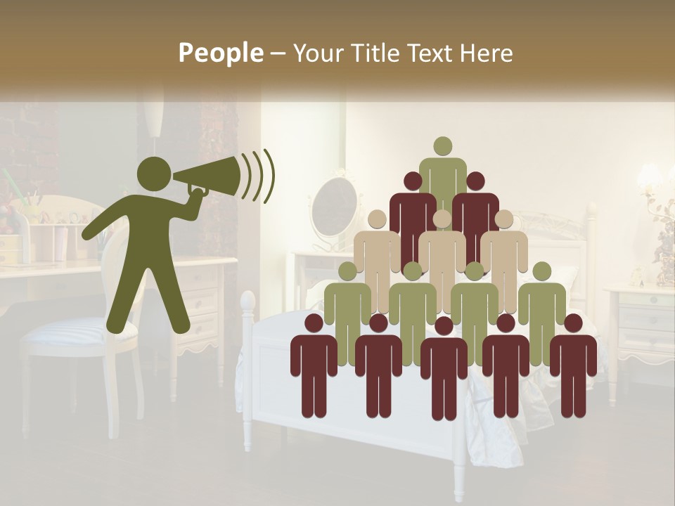 A Bedroom With A Bed, Desk, And Chairs PowerPoint Template