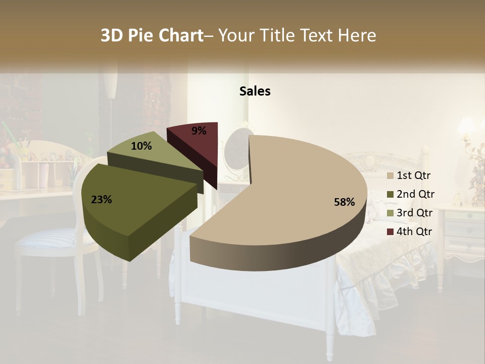 A Bedroom With A Bed, Desk, And Chairs PowerPoint Template