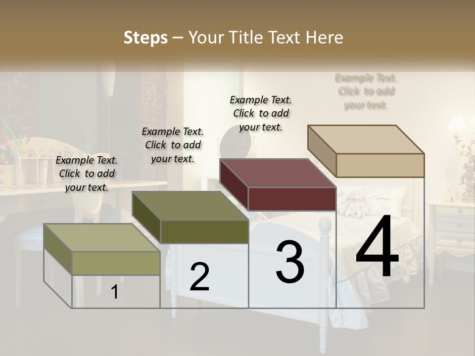 A Bedroom With A Bed, Desk, And Chairs PowerPoint Template