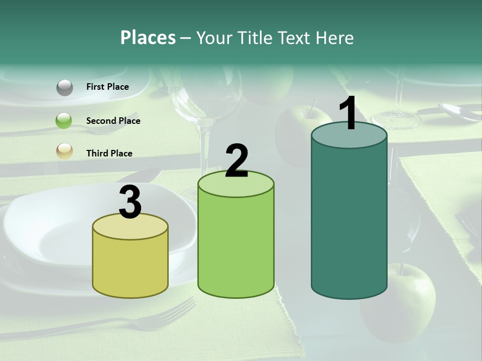 A Table Set With Place Settings And Green Apples PowerPoint Template