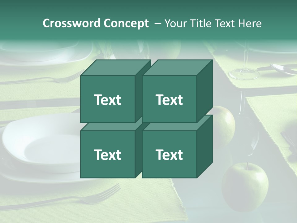 A Table Set With Place Settings And Green Apples PowerPoint Template