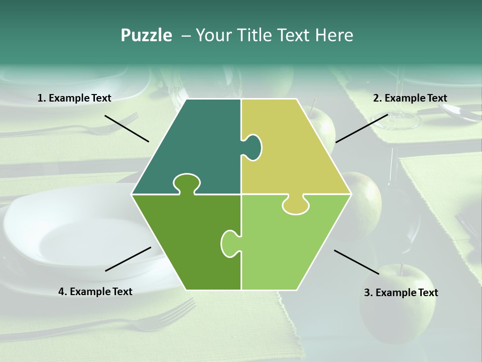 A Table Set With Place Settings And Green Apples PowerPoint Template