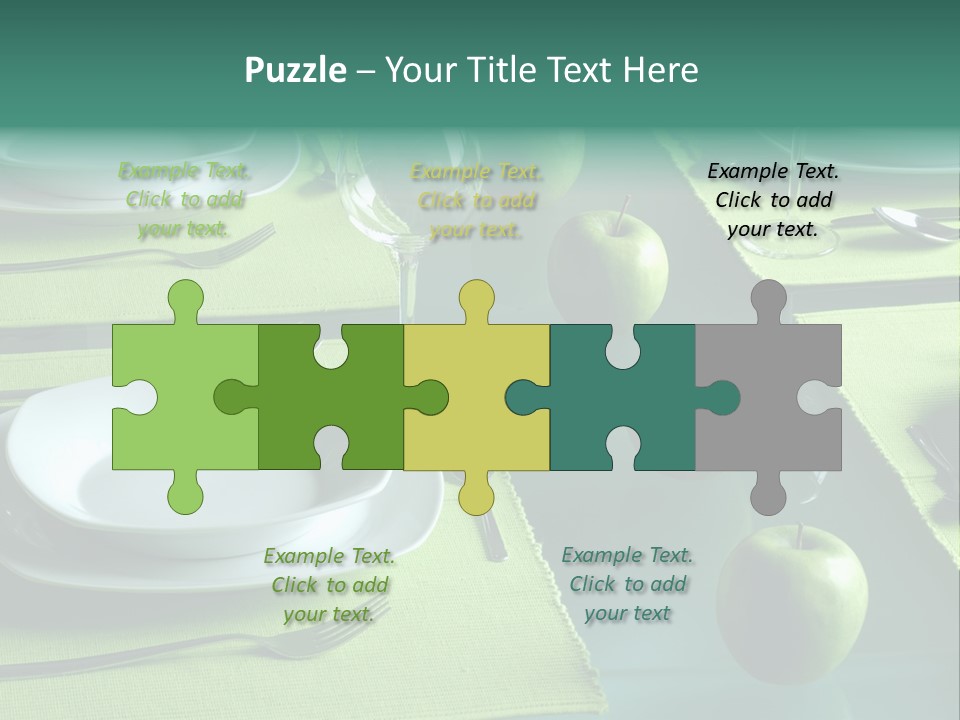 A Table Set With Place Settings And Green Apples PowerPoint Template