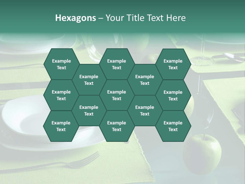 A Table Set With Place Settings And Green Apples PowerPoint Template