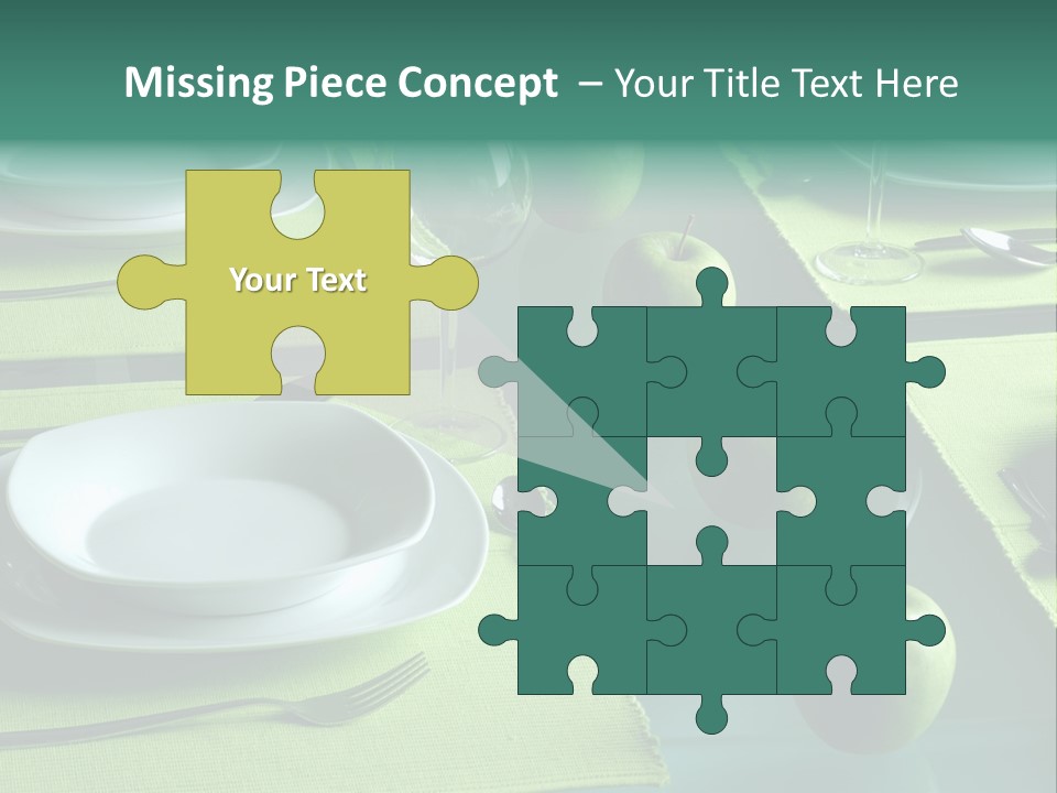 A Table Set With Place Settings And Green Apples PowerPoint Template