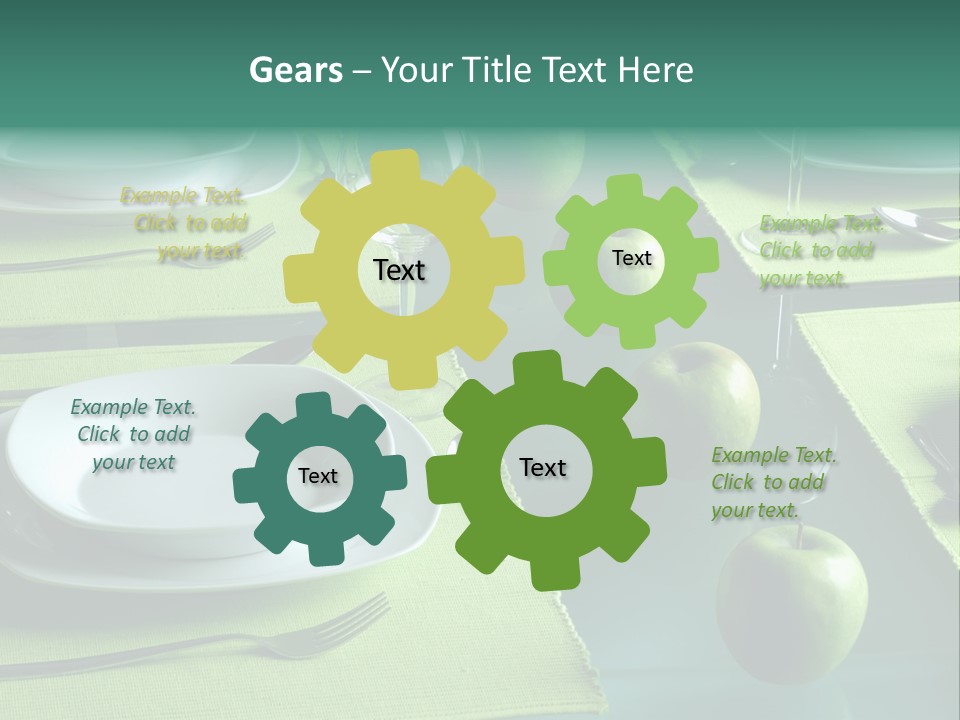 A Table Set With Place Settings And Green Apples PowerPoint Template