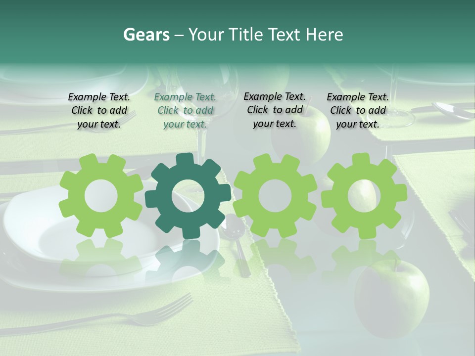 A Table Set With Place Settings And Green Apples PowerPoint Template
