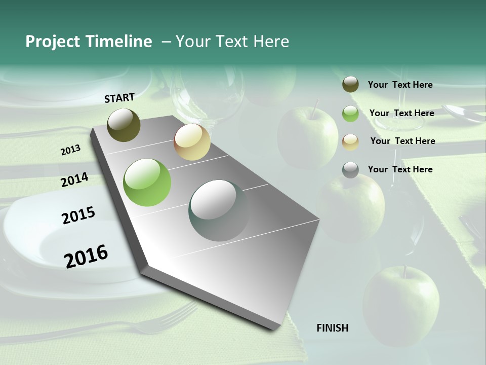 A Table Set With Place Settings And Green Apples PowerPoint Template