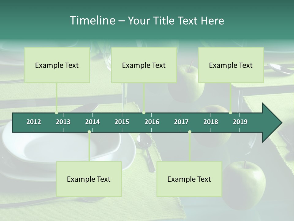 A Table Set With Place Settings And Green Apples PowerPoint Template
