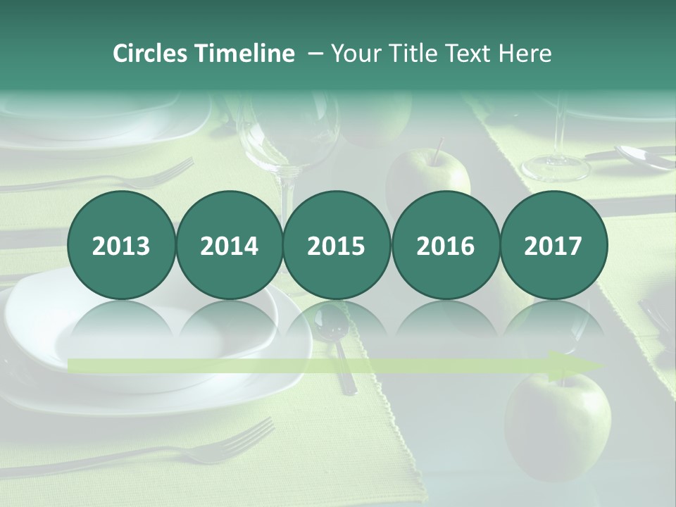 A Table Set With Place Settings And Green Apples PowerPoint Template