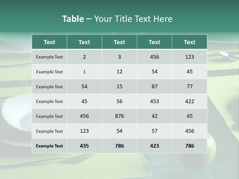 A Table Set With Place Settings And Green Apples PowerPoint Template