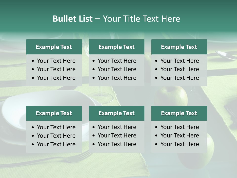A Table Set With Place Settings And Green Apples PowerPoint Template