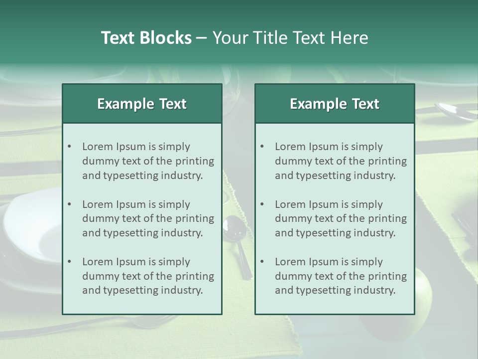 A Table Set With Place Settings And Green Apples PowerPoint Template